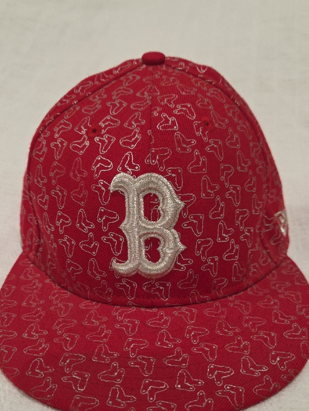 New Era Red Boston 'B' Cap with Silver Embroidered Logo